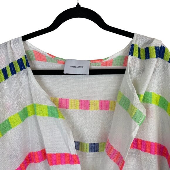 We Are Leone Striped Swim Bathing Suit Cover Up Neon Multicolor One Size - Picture 2 of 6